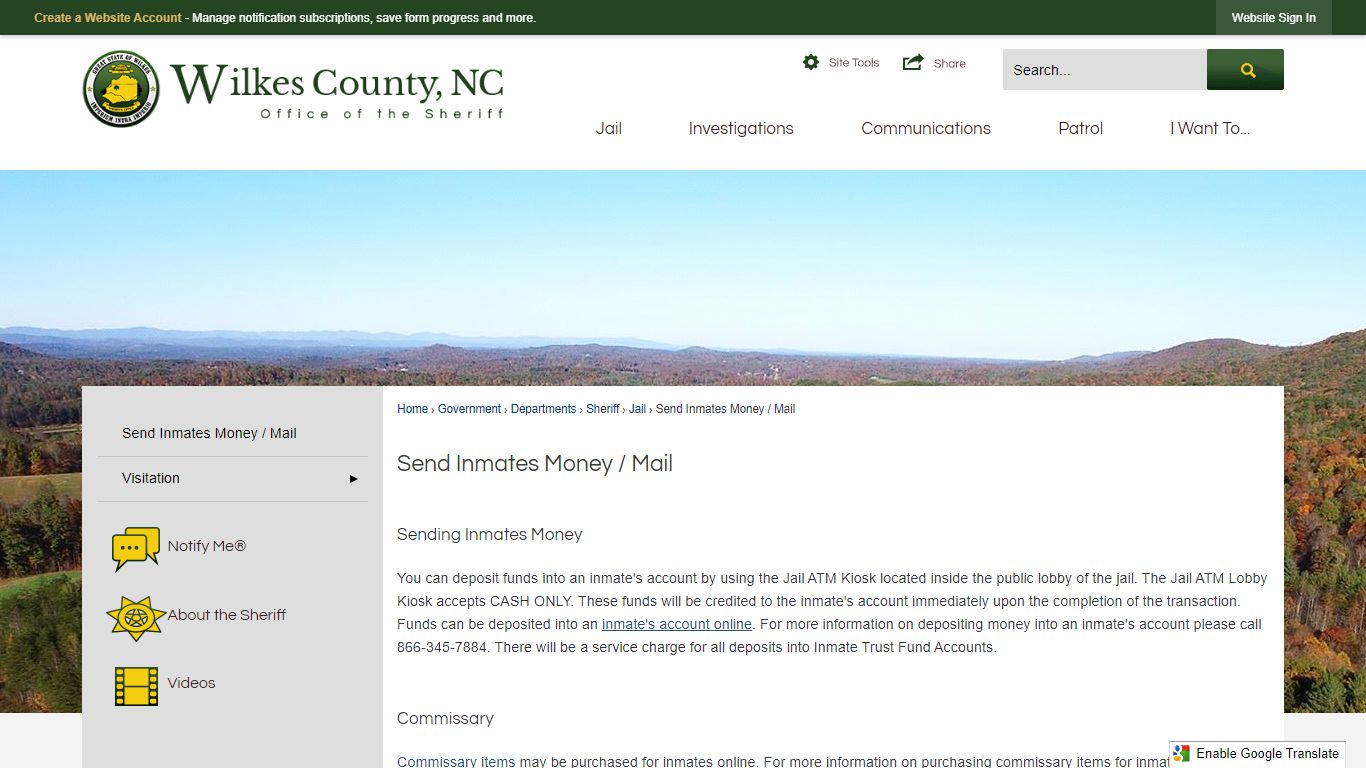 Send Inmates Money / Mail | Wilkes County, NC